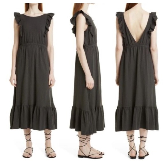 ba&sh Dresses & Skirts - Ba&sh Voyce Midi Dress Carbon Gray Low Back Ruffles Elastic Waist